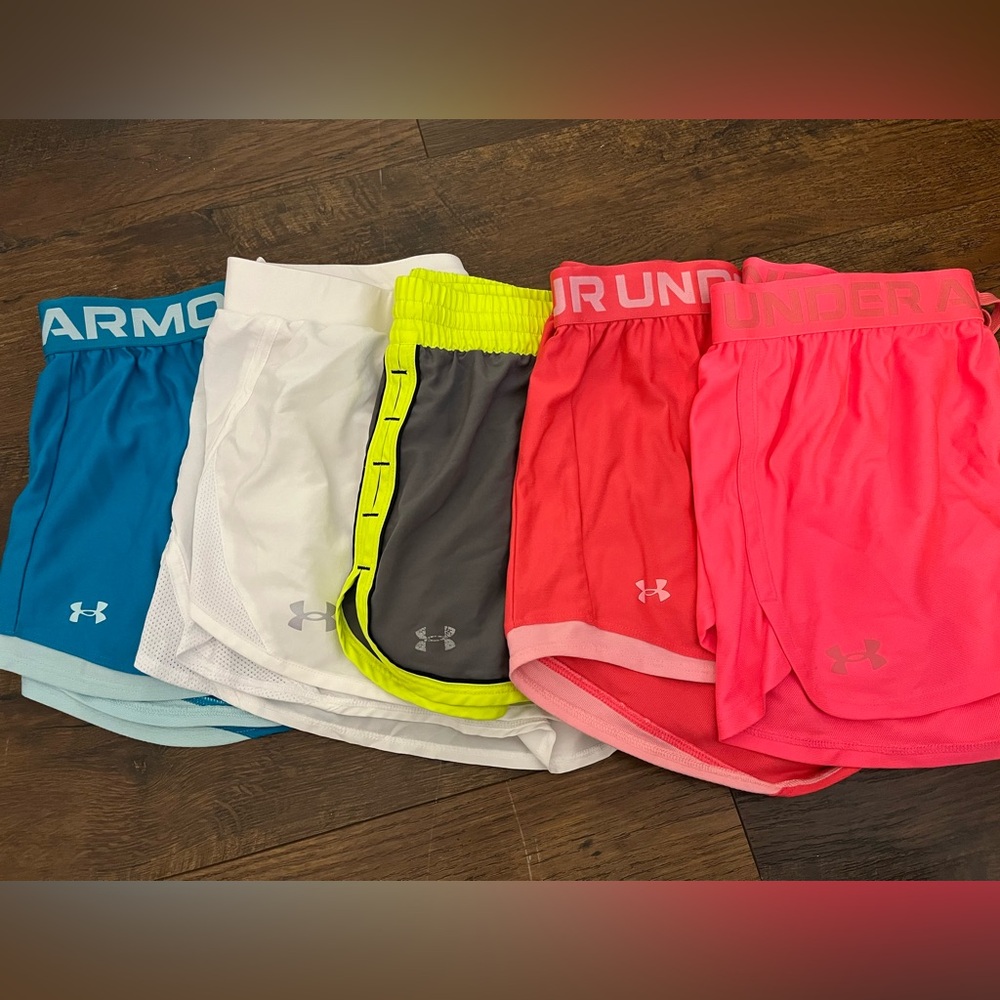 BUNDLE 5 pair Under Armour Women's Athletic Shorts - Blue, White, Gray, Pink